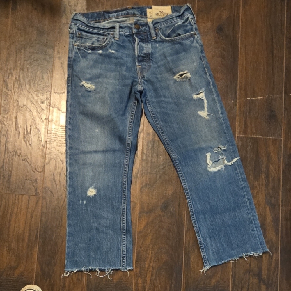 Hollister Light Blue Distressed Cropped Jeans